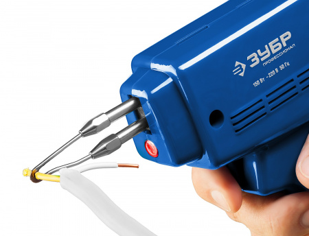 ЗУБР 150 Вт, в наборе: нагрев 6 сек., канифоль, припой, 2 сменных жала, импульсный паяльник, Профессионал (55412-H4)