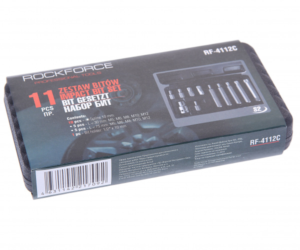 Набор бит RF-4112C SPLINE с битодержателем,11пр. 1/2"(L:30/75мм; M5,М6,М8,М10,M12), в пластик. кейсе ROCKFORCE /1