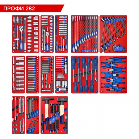 Набор инструментов 282 предмета, "ПРОФИ 282", для тележки, 14 ложементов МАСТАК 5-00282 Набор инструментов 282 предмета, "ПРОФИ 282", для тележки, 14 ложементов МАСТАК 5-00282
