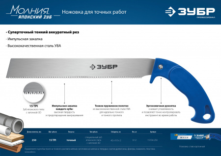 ЗУБР Молния 15, 250 мм, универсальная ножовка, Профессионал (15154-250)
