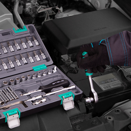 Набор инструментов, 1/4", CrV, пластиковый кейс 57 предметов Stels Набор инструментов, 1/4", CrV, пластиковый кейс 57 предметов Stels