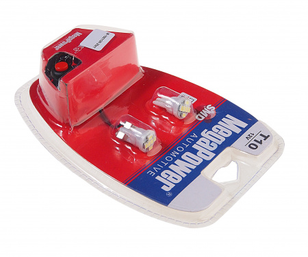 Автолампа T10W (W2,1x9,5d) 6 SMD 3528 WHITE блистер с тестером (2шт) 6000K 108лм   12V MEGAPOWER /1 /25
