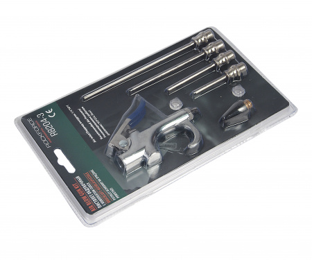 Пистолет обдувочный с комплектом сопел 6пр.(50,70,100,145мм+форсунка 28мм,6.3Bar), в блистере ROCKFORCE /1