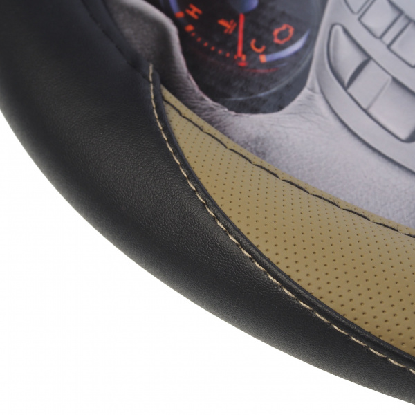 Оплетка руля MIS-LT15A (M) BLACK/BIEGE кожа MISTAR /1/25