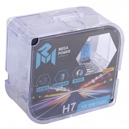 Автолампа H7 (55) PX26d BLUE WHITE 4300K (бокс, 2шт) 12V MEGAPOWER /1/10