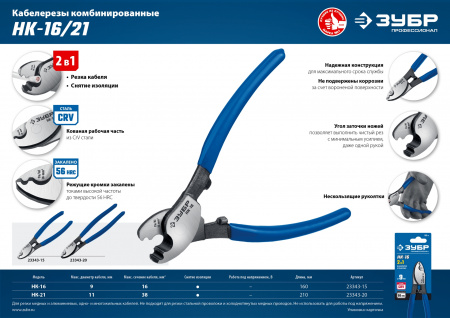 ЗУБР НК-21, d 11 мм, 210 мм, кабелерез, Профессионал (23343-20)