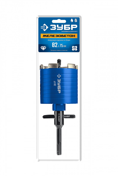 ЗУБР АСК d 82 мм (М16, рабочая глубина 75 мм, лазерная сварка), алмазная сегментная коронка для подрозетников, Профессионал (29875-82)