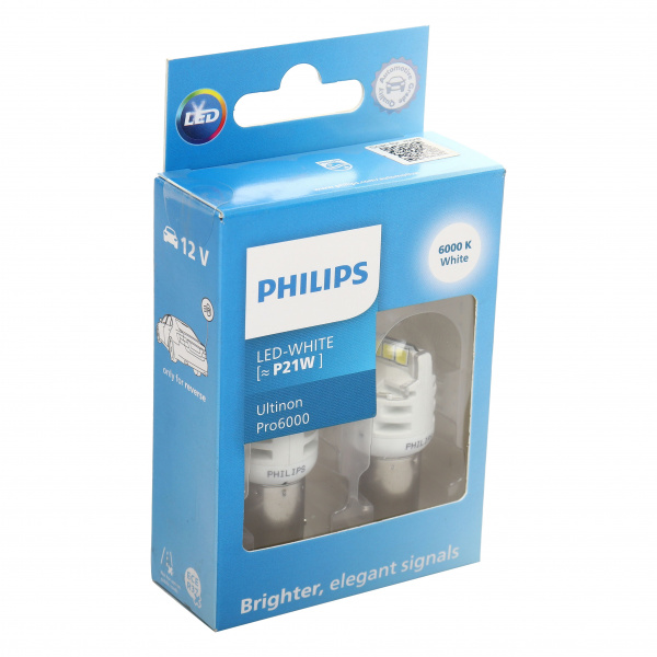 Автолампа P21W (BA15S) LED WHITE Ultinon Pro6000 6000K 250Лм (2шт) 12V PHILIPS /1
