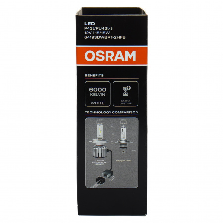 Автолампа H4/H19 (P43t/PU43t-3)+300% LED WHITE LEDriving HL BRT 6000K (2шт) 12V OSRAM /1