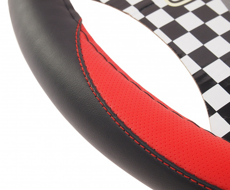 Оплетка руля MIS-LT15A (M) BLACK/RED кожа MISTAR /1/25