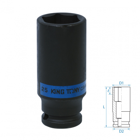 Головка торцевая ударная глубокая шестигранная 1/2", 25 мм KING TONY 443525M Головка торцевая ударная глубокая шестигранная 1/2", 25 мм KING TONY 443525M