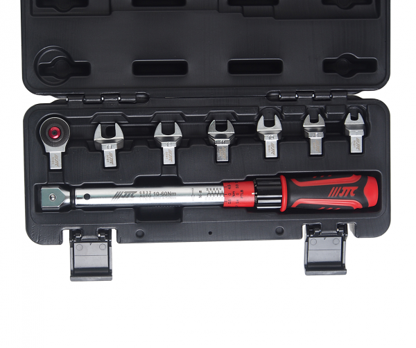 JTC Ключ динамометрический 10-60Нм 9-12мм с рожковыми насадками 7-13мм 8 предметов JTC