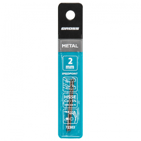 Сверло спиральное по металлу, 2 мм, HSS-Co, 2 шт Gross