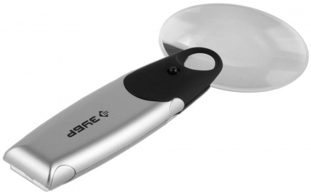 ЗУБР 2-х/6-ти кратное увеличение, d 90 мм, пластиковая линза со светодиодной подсветкой, лупа - трансформер (40557)