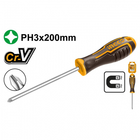 Отвертка PH3*200мм INGCO Cr-V HSDSPH3200.