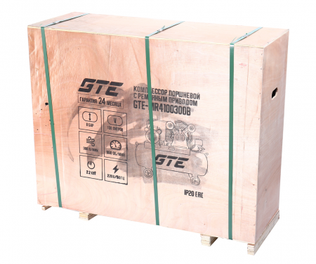 GTE Компрессор пневматический 220В 2.2кВт 8атм. 300л/мин. ресивер-100л поршневой ременной GTE