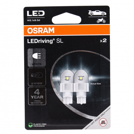 Автолампа W16W (W2.1*9.5d) LED(блистер,2шт) 6000K 12V OSRAM 1/10/50