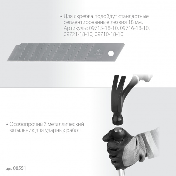 ЗУБР 100 мм, длина 300 мм, ударный скребок, Профессионал (08551)