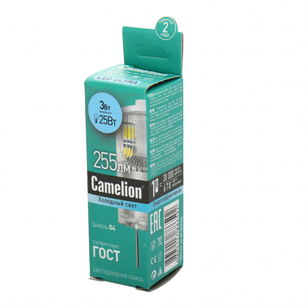 Лампа светодиодная LED3-G4-JD-NF/845/G4 холодный свет 220V CAMELION 1/10/500
