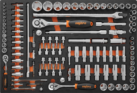 OMT111STE Набор головок торцевых 1/4"DR (4-14 мм), 3/8"DR (8-22 мм), 1/2"DR (8-32 мм), с аксессуарами в EVA ложементе 560x375 мм, 111 предметов