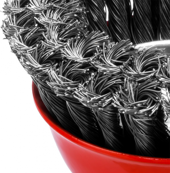 MIRAX 120 мм, жгутированная стальная проволока 0.5 мм, чашечная щетка-крацовка для УШМ (35104-120-2)