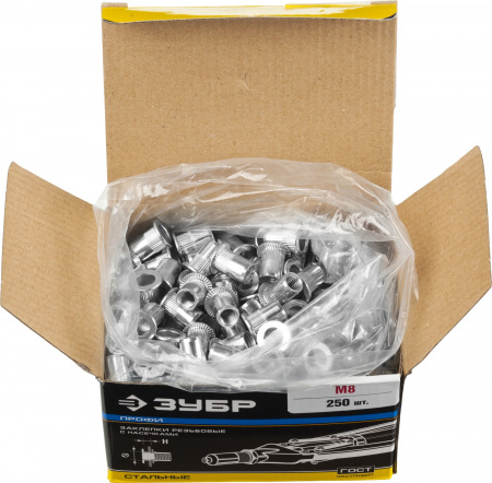 ЗУБР М8, станд. бортик, 250 шт, стальные резьбовые заклепки с насечками, Профессионал (31317-08)