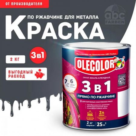 Грунт-эмаль по ржавчине графит RAL 7024  2,0кг   Олеколор (6)