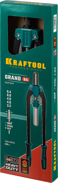 KRAFTOOL GRAND-64, 3.2 - 6.4 мм, 520 мм, усиленный двуручный заклёпочник (311791)