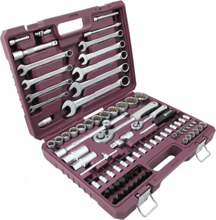 TS082/12 Набор инструмента универсальный 1/4", 1/2"DR с головками торцевыми 12-гранными, 82 предмета TS082/12 Набор инструмента универсальный 1/4", 1/2"DR с головками торцевыми 12-гранными, 82 предмета