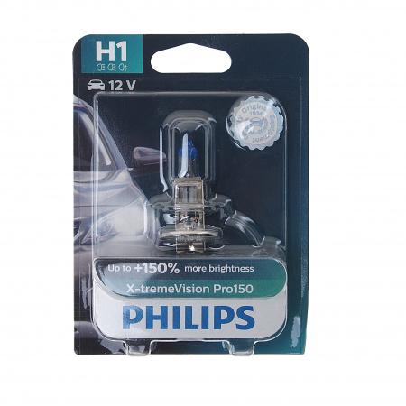Автолампа H1 (55) P14.5s+150% X-tremeVision Pro150  (блистер) 3400К 12V PHILIPS /1/10