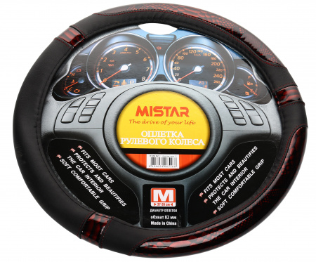Оплетка руля MIS-SWC861 (M) черная с коричневой вставкой MISTAR /1/25