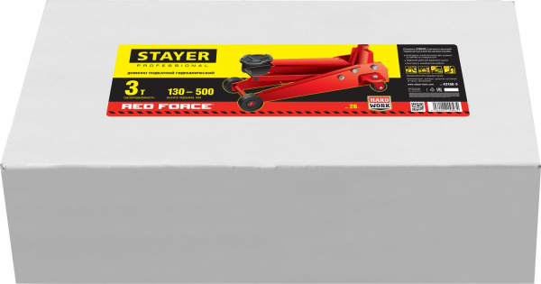 STAYER F-30 RED FORCE, 3 т, 130 - 350 мм, подкатной домкрат с высоким подъемом для СТО, Professional (43150-3) STAYER F-30 RED FORCE, 3 т, 130 - 350 мм, подкатной домкрат с высоким подъемом для СТО, Professional (43150-3)