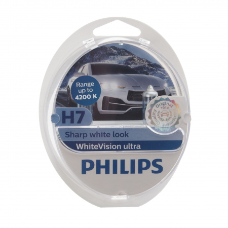 Автолампа H7 (55) PX26d WhiteVision ultra 4200K (2шт+2шт W5W) 12V PHILIPS /1/10
