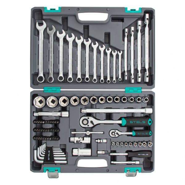 Набор инструментов, 1/2", 1/4", CrV, пластиковый кейс 88 предметов Stels Набор инструментов, 1/2", 1/4", CrV, пластиковый кейс 88 предметов Stels