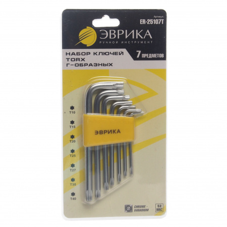 Набор ключей TORX ER-25107T: Г-образных T10-T40 7пр. ЭВРИКА /1/12/72