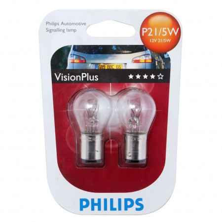 Автолампа P21/5W (BAY15d)+60% VisionPlus (блистер, 2шт) 12V PHILIPS /1/10