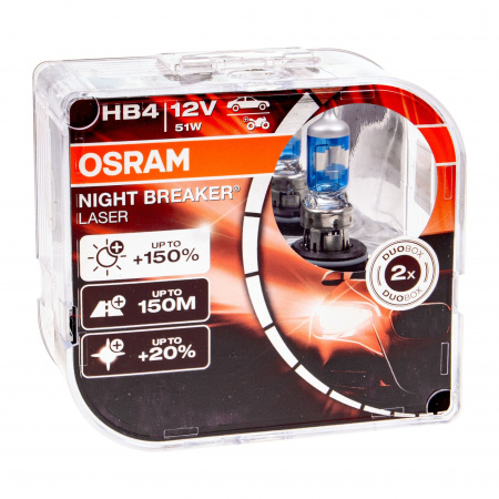 Автолампа HB4 (51) P22d+150% NIGHT BREAKER LASER 3950K (евробокс, 2шт) 12V OSRAM /1/10