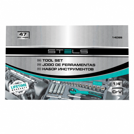 Набор инструментов, 1/4", Cr-V, S2, усиленный кейс, 47 предметов Stels