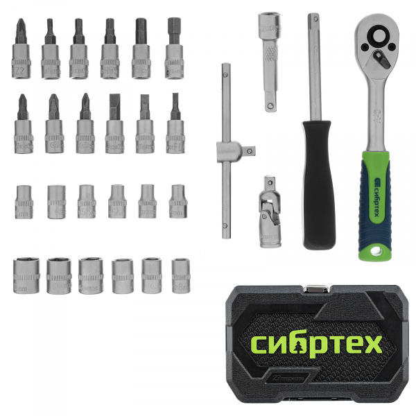 Набор инструментов, 1/4", пластиковый кейс, 29 предметов// Сибртех Набор инструментов, 1/4", пластиковый кейс, 29 предметов// Сибртех