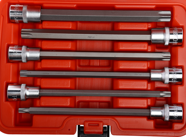 JTC Набор головок торцевых и насадок 1/2" 6-ти гранных T40-T70 удлиненные 6 предметов в кейсе JTC JTC Набор головок торцевых и насадок 1/2" 6-ти гранных T40-T70 удлиненные 6 предметов в кейсе JTC