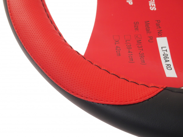 Оплетка руля MIS-LT06A (M) BLACK/RED кожа MISTAR /1/25