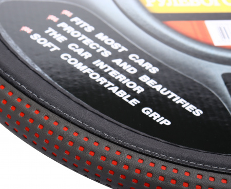 Оплетка руля MIS-SWC892 (M) черно-серая с красной перфорацией MISTAR 1/25