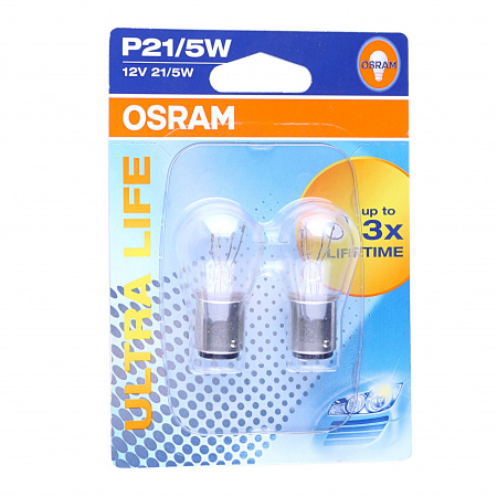 Автолампа P21/5W (BAY15d) ULTRA LIFE (блистер, 2шт) 12V OSRAM /1/10