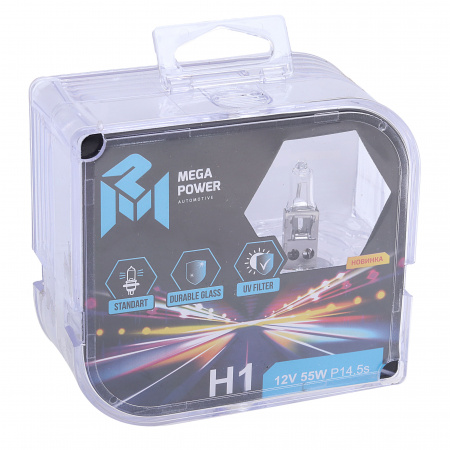Автолампа H1 (55) P14.5s STANDART (бокс, 2шт) 12V MEGAPOWER /1/10