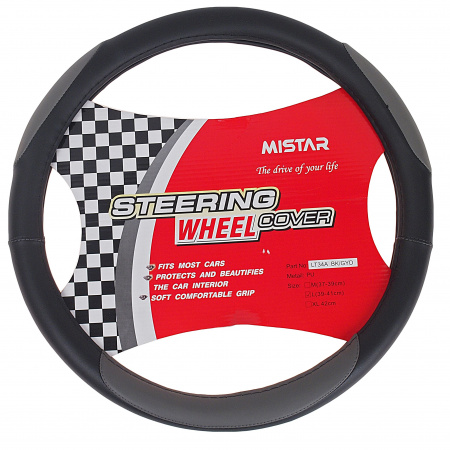 Оплетка руля MIS-LT34A (L) BLACK/GREY кожа MISTAR /1/25