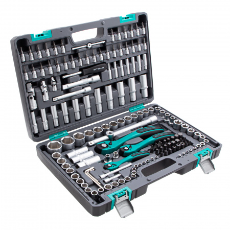 Набор инструментов, 1/4", 3/8", 1/2", Cr-V, S2, усиленный кейс, 151 предмет Stels Набор инструментов, 1/4", 3/8", 1/2", Cr-V, S2, усиленный кейс, 151 предмет Stels