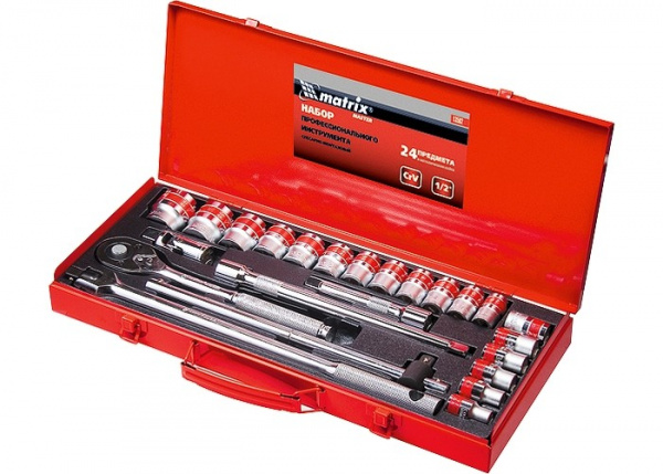 Набор торцевых головок с трещоткой 1/2", 24 предмета Matrix Набор торцевых головок с трещоткой 1/2", 24 предмета Matrix