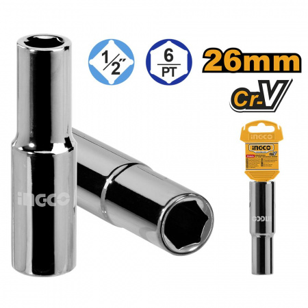 Головка 6-гранная удлиненная 1/2" 26 мм INGCO HHAST12263L INDUSTRIAL