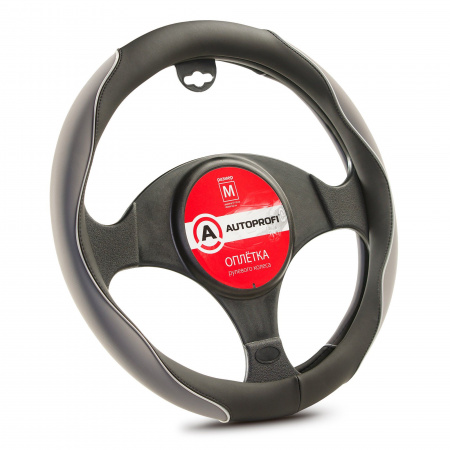Оплетка руля  AP-2021 BLACK/GREY (M) софттач + синтетический нубук AUTOPROFI 1/20