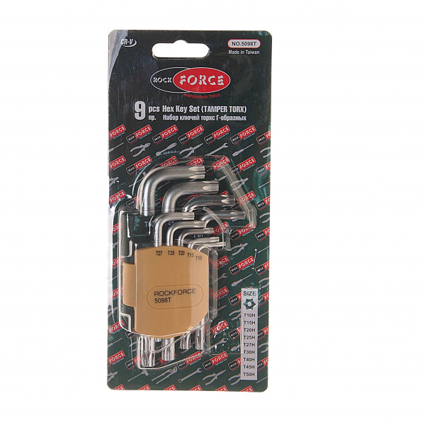Набор ключей TORX RF-5098T: Г-образных T10H-T50H- с отверстием 9пр. на пласт. держат.  ROCKFORCE /1/10/40 Набор ключей TORX RF-5098T: Г-образных T10H-T50H- с отверстием 9пр. на пласт. держат.  ROCKFORCE /1/10/40